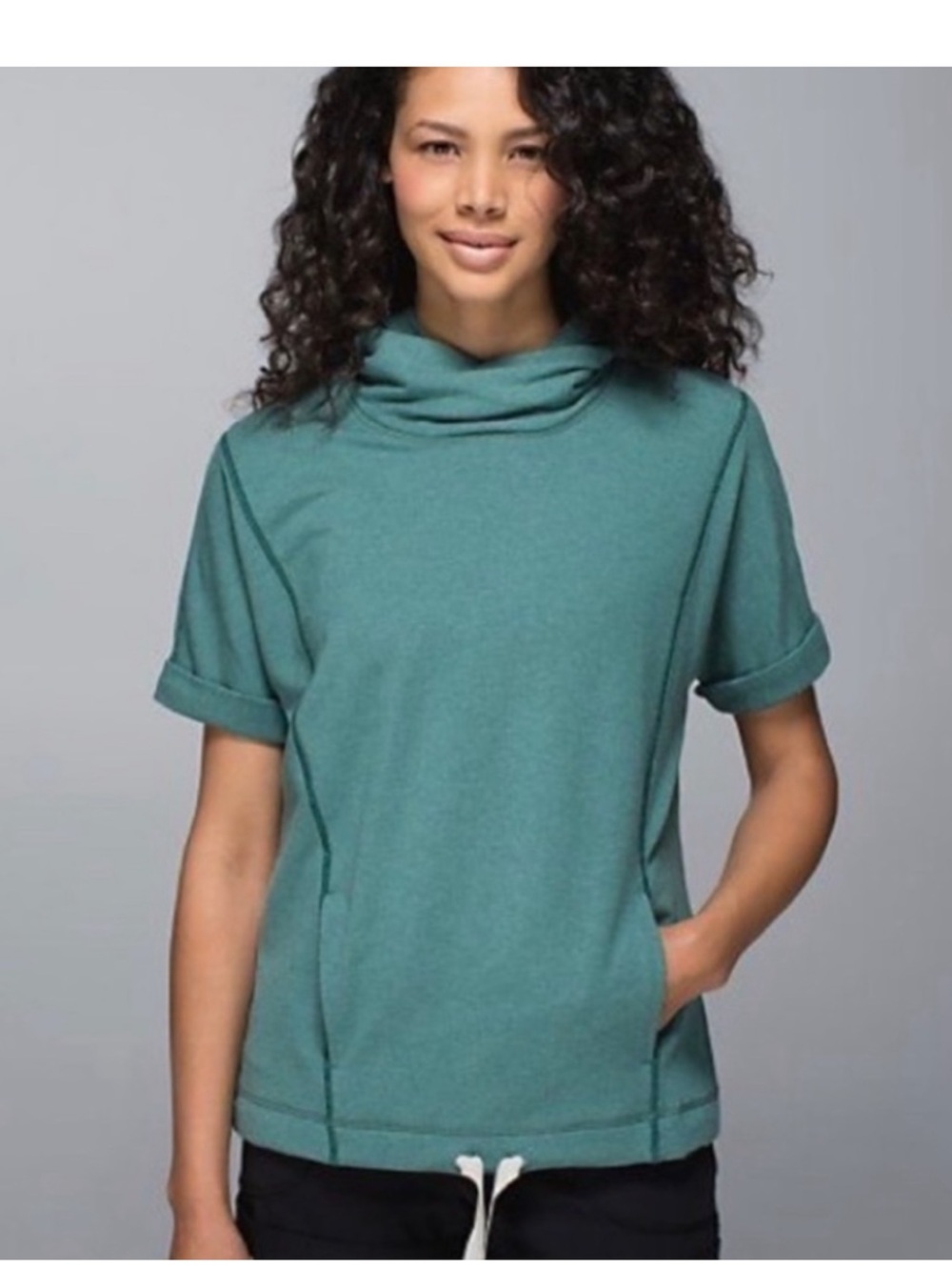Lululemon Serenity Hoodie Short Sleeve Heathered Forest Green Size 10